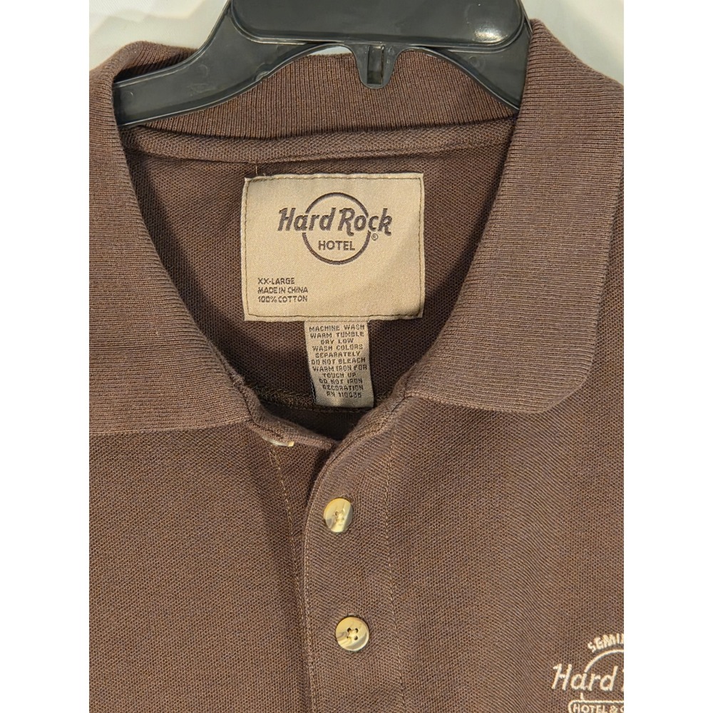 Hard Rock Hotel Polo Shirt Mens 2XL Brown Excellent Seminole Hollywood Florida - Picture 3 of 4